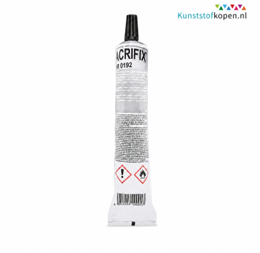 Tube Acrifix 0192 lijm van 100 gram voor het verlijmen van PMMA, acrylaat en Perspex® plexiglasAcrifix® 1R 192 lijm 100 gram voor Perspex® plexiglas en PMMA. Geschikt voor sterke, transparante lijmverbindingen. Gratis afhalen in Almere mogelijk.
