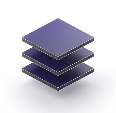 Aluminium sandwichpaneel van 3 mm in blauw RAL 5022 met matte en glanzende zijde
