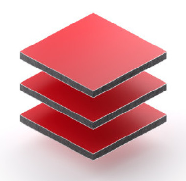 Aluminium sandwichpaneel van 3 mm in rood RAL 3020 met matte en glanzende zijde