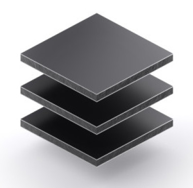 Aluminium sandwichpaneel van 3 mm in zwart RAL 9005 met matte en glanzende zijde