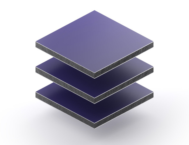 Aluminium sandwichpaneel van 3 mm in blauw RAL 5022 met matte en glanzende zijde