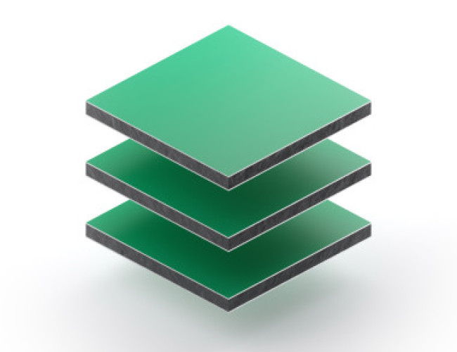 Aluminium sandwichpaneel van 3 mm in groen RAL 6024 met matte en glanzende zijde